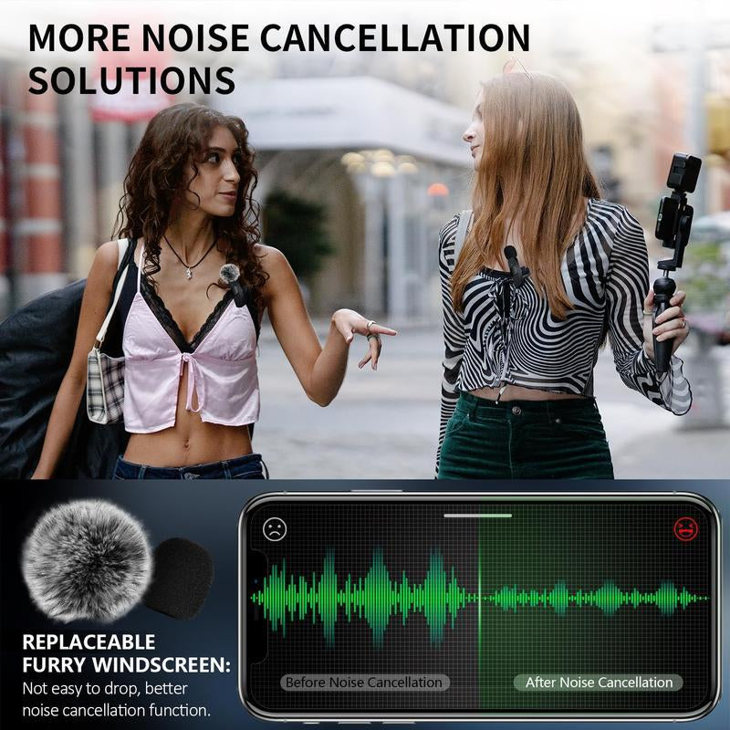 2 Pcs Wireless Lavalier Microphones for Iphone, Android, Ipad - Mini Wireless Clip-On Microphones Crystal Clear Sound Quality for Recording, Live Streaming,Vlog Microfono Minimic Usb C Interface Smartphone