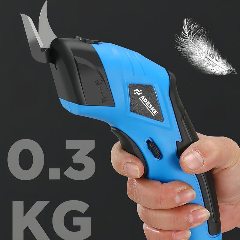 ADESKE Cordless Electric Scissors, Rechargeable Cardboard Cutter with Safety Lock and Rubber Handle, Suitable for Box Carpet Plastic Fabric, with Plastic Box Exquisite Packaging
