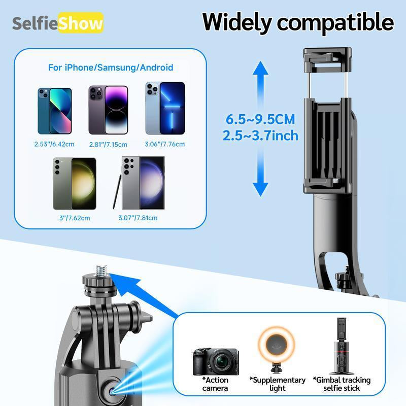 64"Auto Face Tracking Phone Tripod for Iphone/Android, 360° Rotation Selfiestick Tripod with Bluetooth Remote Control, Panoramic Tracking Suitable for Live Streaming/Videos Recording Scalable Selfie Stick