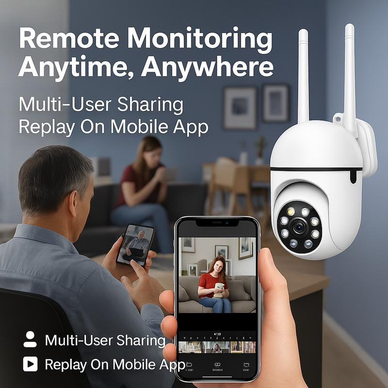 Security Cameras for Home, 1080P HD Panoramic PTZ Wifi Camera with Color Night Vision, Human Motion Detection, Sound Alert, 2-Way Talk, Tf/Cloud Storage PBSEV