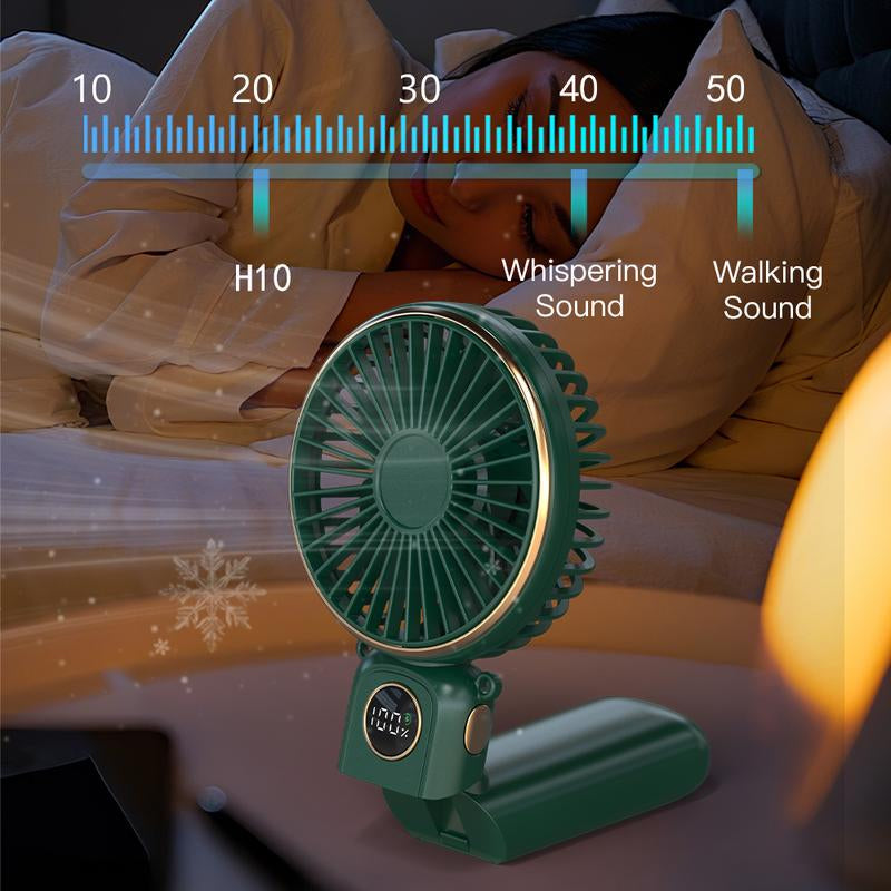 Portable Fan for Summer, 3-In-1 Folding Handheld/Neck/Desktop Portable Turbine Fan, Quiet Fan with Base, USB Rechargeable Portable Fan, 6-Speed Adjustable Pocket Cooling Fan for Travel/Camping/Office/Makeup Use Little