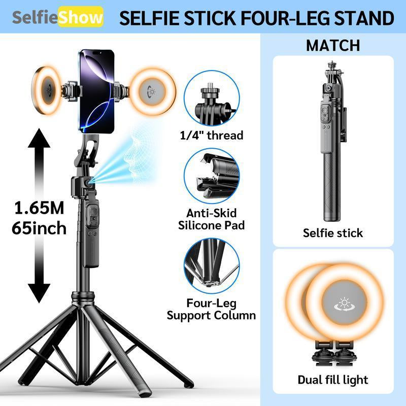 64"Auto Face Tracking Phone Tripod for Iphone/Android, 360° Rotation Selfiestick Tripod with Bluetooth Remote Control, Panoramic Tracking Suitable for Live Streaming/Videos Recording Scalable Selfie Stick