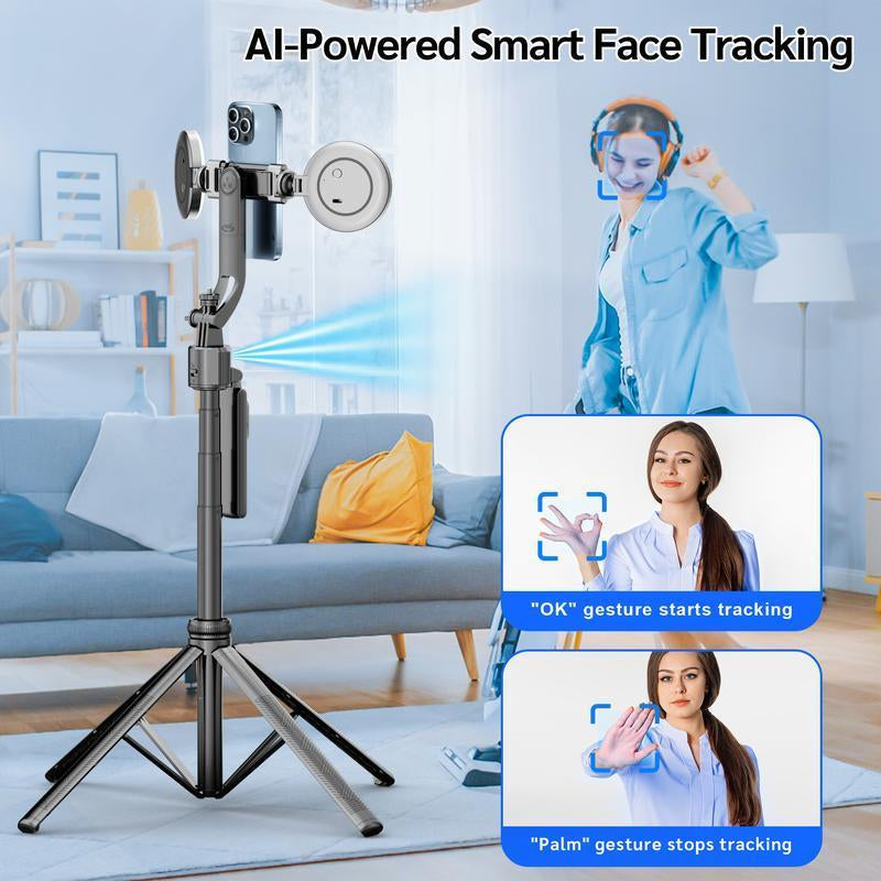 64"Auto Face Tracking Phone Tripod for Iphone/Android, 360° Rotation Selfiestick Tripod with Bluetooth Remote Control, Panoramic Tracking Suitable for Live Streaming/Videos Recording Scalable Selfie Stick