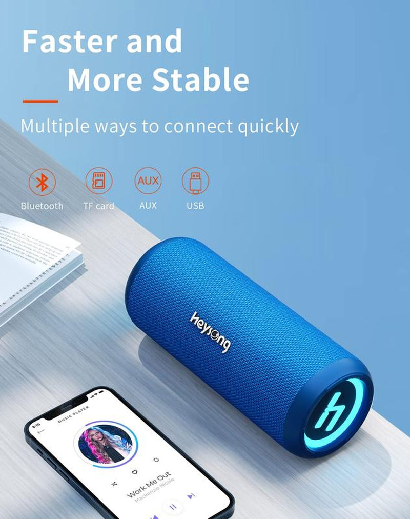 HEYSONG Sonic Blast Waterproof Bluetooth Speaker, Portable Wireless Outdoor Speaker with 20W Loud Stereo Sound, Rich Bass, IPX6 Speaker for Pool, Shower, Audio Playback on Smartphones, Beach Accessories, Gifts for Men