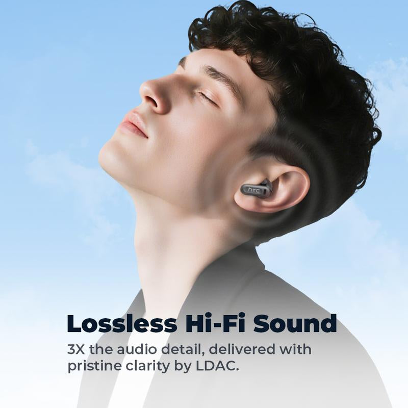 HTC NE20 AI Bluetooth Headset with LED Display, High-Fidelity Waterproof Wireless Headphones | Ideal for Work, Exercise, Study, and Audio Calls | Built-In Microphone | Headset