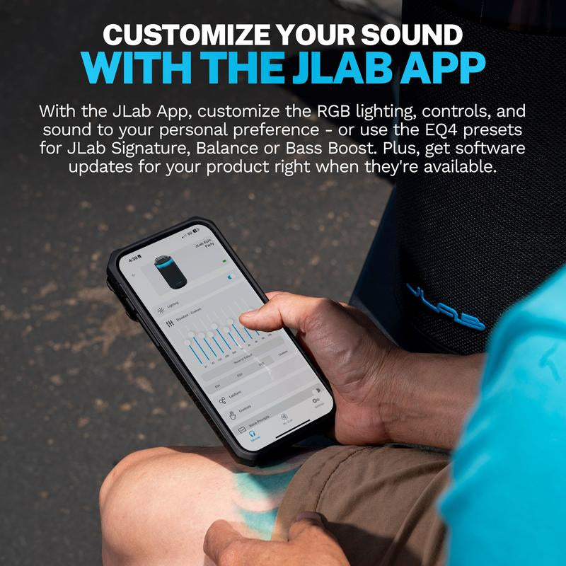 Jlab Epic Party Portable 100W Bluetooth Speaker with 4 Drivers, 16+ HR Playtime, RGB Lighting, IP56 Waterproof, Connect Multiple via Lab Sync, 3.5Mm AUX Input, USB-C Charging - Audio
