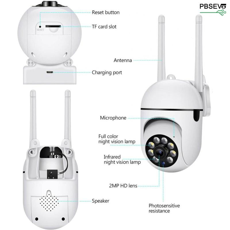 Security Cameras for Home, 1080P HD Panoramic PTZ Wifi Camera with Color Night Vision, Human Motion Detection, Sound Alert, 2-Way Talk, Tf/Cloud Storage PBSEV
