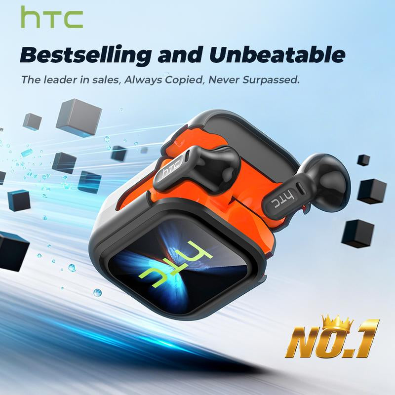 HTC NE20 AI Bluetooth Headset with LED Display, High-Fidelity Waterproof Wireless Headphones | Ideal for Work, Exercise, Study, and Audio Calls | Built-In Microphone | Headset