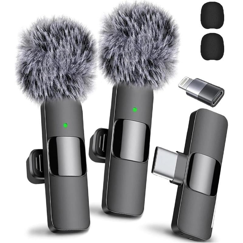 2 Pcs Wireless Lavalier Microphones for Iphone, Android, Ipad - Mini Wireless Clip-On Microphones Crystal Clear Sound Quality for Recording, Live Streaming,Vlog Microfono Minimic Usb C Interface Smartphone