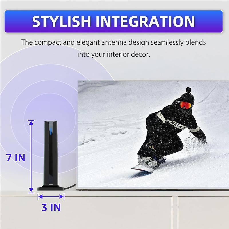 Digital TV Antenna for Smart TV Indoor,2025 TV Antenna with 3M Stick Base, 360°&Long Range Reception HDTV Antenna for Local Channels, Easy Installation Antennas for Tvs without Cable