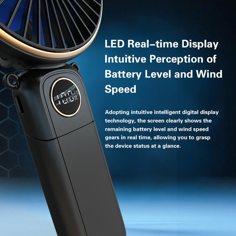 Portable Fan for Summer, 3-In-1 Folding Handheld/Neck/Desktop Portable Turbine Fan, Quiet Fan with Base, USB Rechargeable Portable Fan, 6-Speed Adjustable Pocket Cooling Fan for Travel/Camping/Office/Makeup Use Little