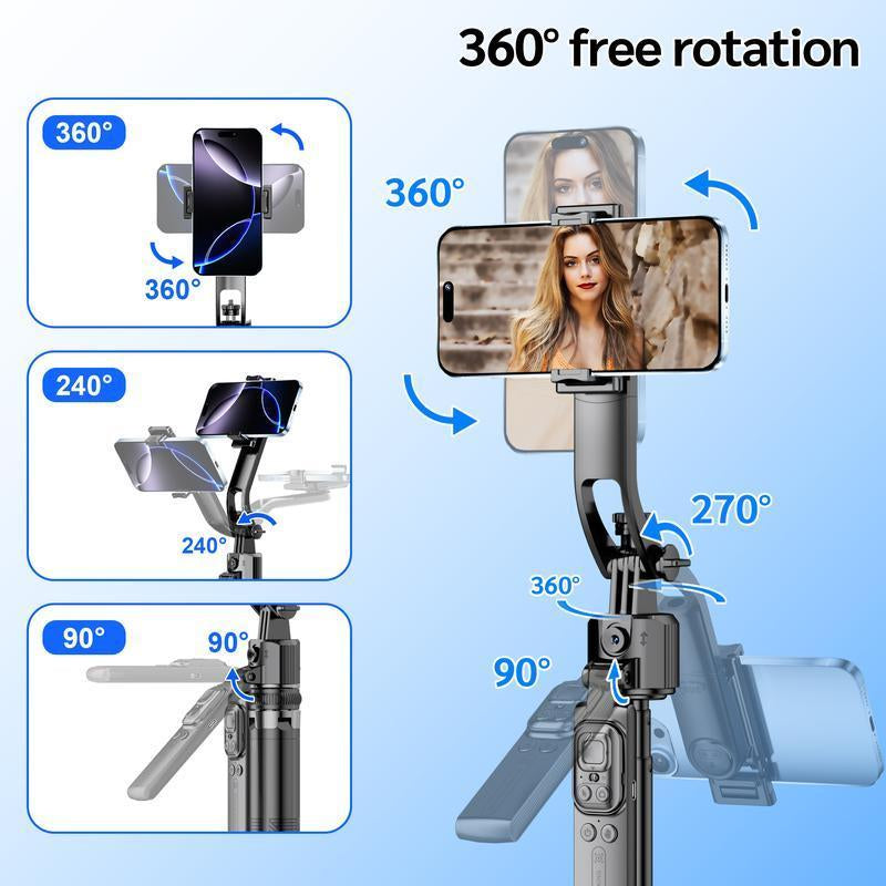 64"Auto Face Tracking Phone Tripod for Iphone/Android, 360° Rotation Selfiestick Tripod with Bluetooth Remote Control, Panoramic Tracking Suitable for Live Streaming/Videos Recording Scalable Selfie Stick