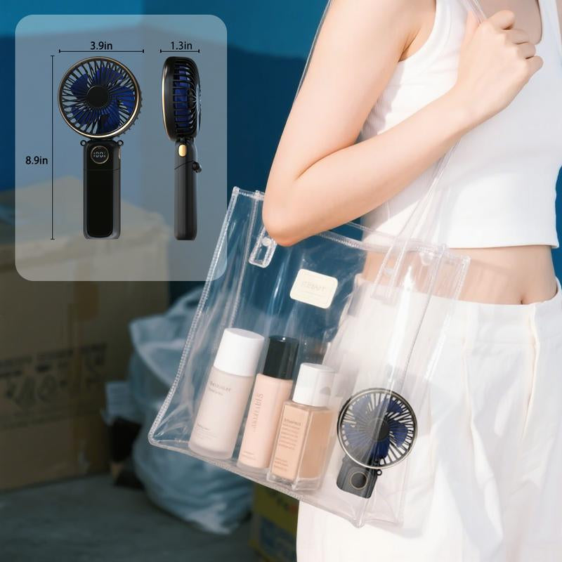 Portable Fan for Summer, 3-In-1 Folding Handheld/Neck/Desktop Portable Turbine Fan, Quiet Fan with Base, USB Rechargeable Portable Fan, 6-Speed Adjustable Pocket Cooling Fan for Travel/Camping/Office/Makeup Use Little