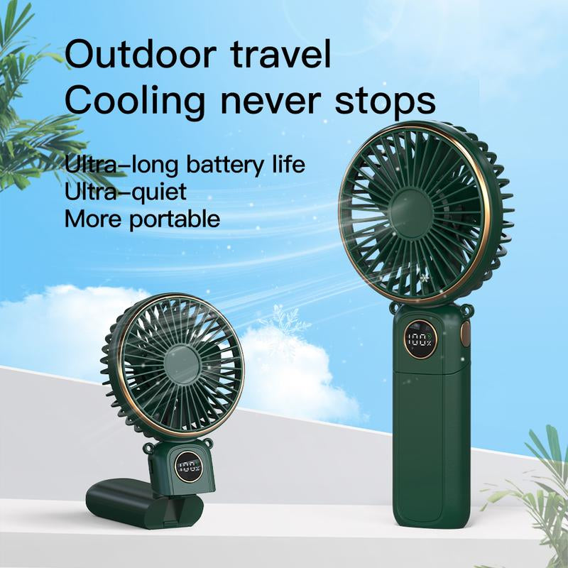 Portable Fan for Summer, 3-In-1 Folding Handheld/Neck/Desktop Portable Turbine Fan, Quiet Fan with Base, USB Rechargeable Portable Fan, 6-Speed Adjustable Pocket Cooling Fan for Travel/Camping/Office/Makeup Use Little