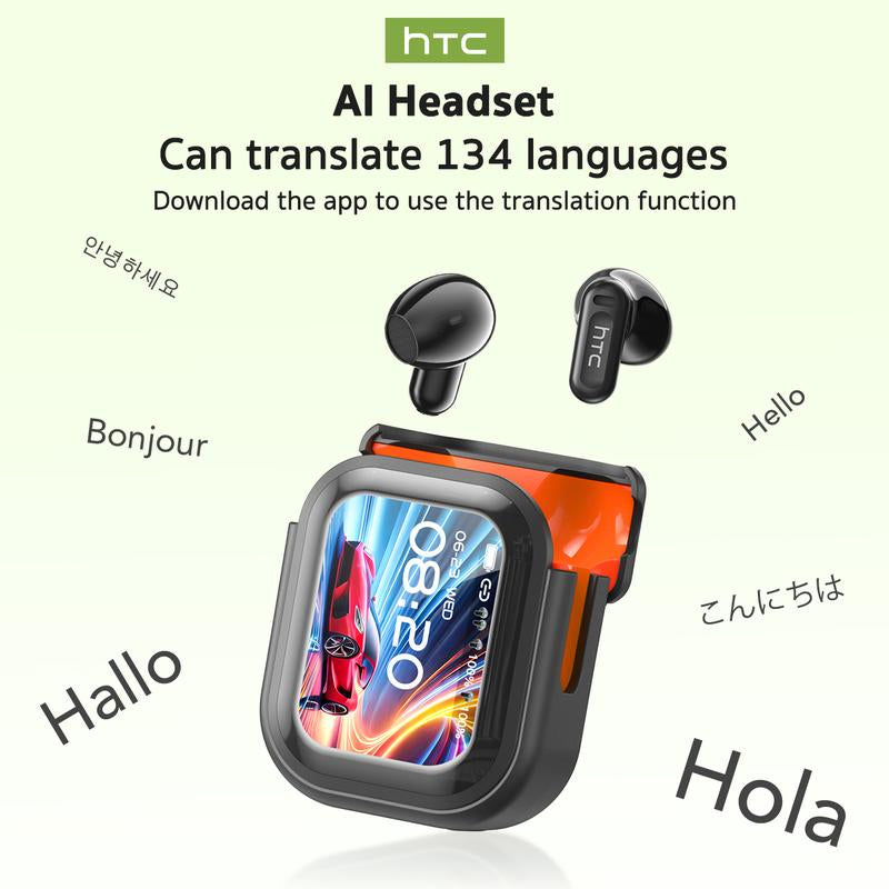 HTC NE20 AI Bluetooth Headset with LED Display, High-Fidelity Waterproof Wireless Headphones | Ideal for Work, Exercise, Study, and Audio Calls | Built-In Microphone | Headset