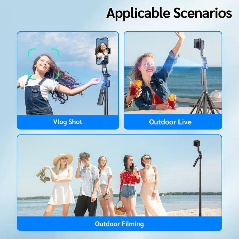 64"Auto Face Tracking Phone Tripod for Iphone/Android, 360° Rotation Selfiestick Tripod with Bluetooth Remote Control, Panoramic Tracking Suitable for Live Streaming/Videos Recording Scalable Selfie Stick