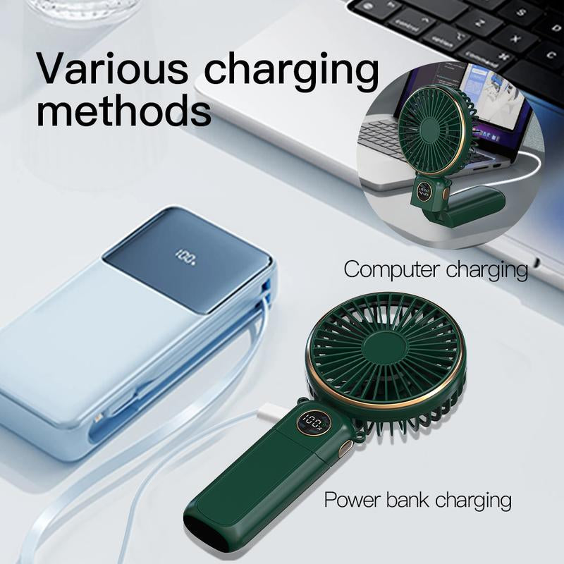 Portable Fan for Summer, 3-In-1 Folding Handheld/Neck/Desktop Portable Turbine Fan, Quiet Fan with Base, USB Rechargeable Portable Fan, 6-Speed Adjustable Pocket Cooling Fan for Travel/Camping/Office/Makeup Use Little