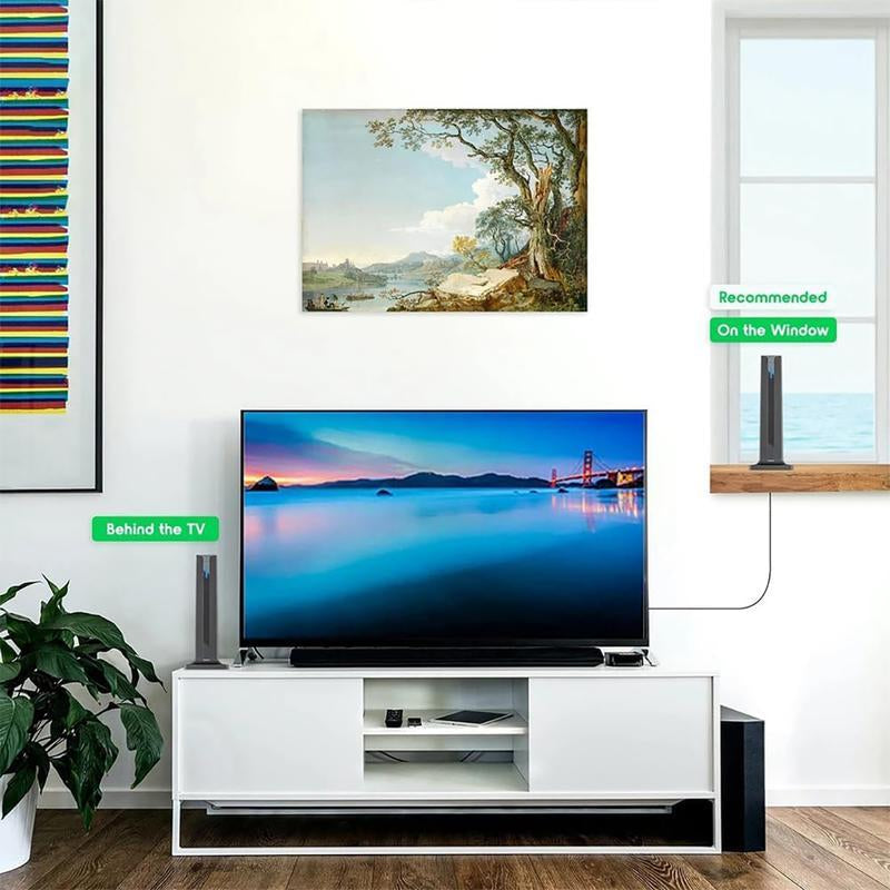 Digital TV Antenna for Smart TV Indoor,2025 TV Antenna with 3M Stick Base, 360°&Long Range Reception HDTV Antenna for Local Channels, Easy Installation Antennas for Tvs without Cable