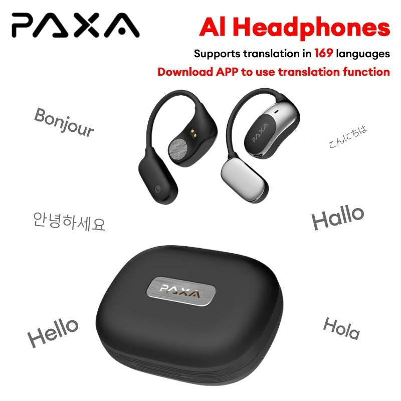 PAXA KC09 with Built-In 169-Language Translation Wireless Headphones with Electroplated Ear Hook Design – Comfortable, Great Sound, Bluetooth 5.4 Flash Connection, Wireless Earbuds for Music and Calls