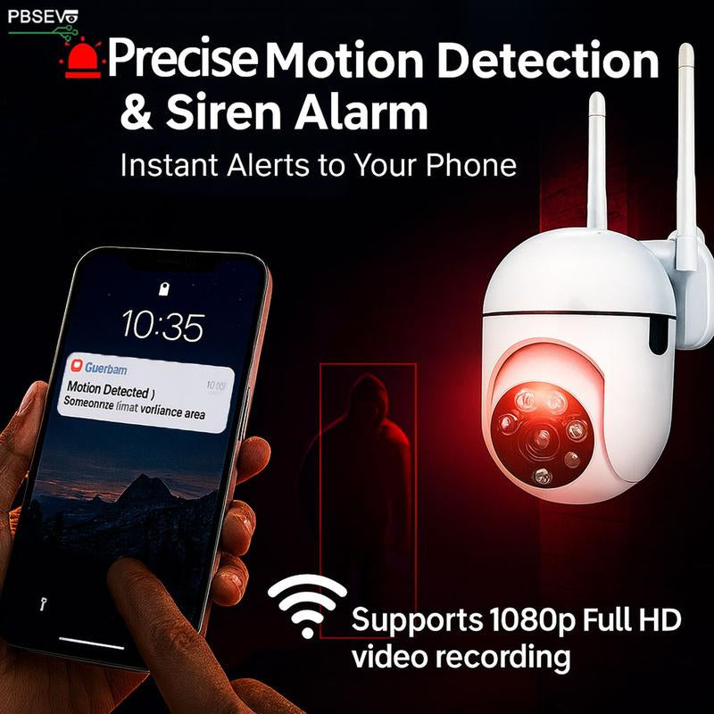 Security Cameras for Home, 1080P HD Panoramic PTZ Wifi Camera with Color Night Vision, Human Motion Detection, Sound Alert, 2-Way Talk, Tf/Cloud Storage PBSEV