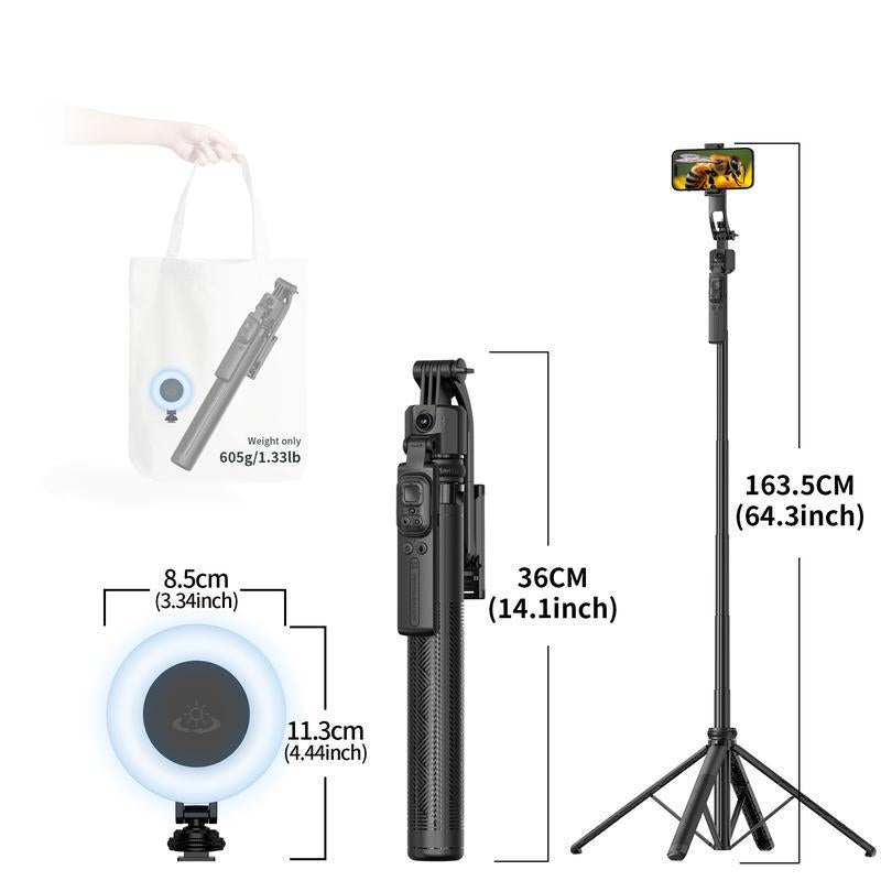 64"Auto Face Tracking Phone Tripod for Iphone/Android, 360° Rotation Selfiestick Tripod with Bluetooth Remote Control, Panoramic Tracking Suitable for Live Streaming/Videos Recording Scalable Selfie Stick