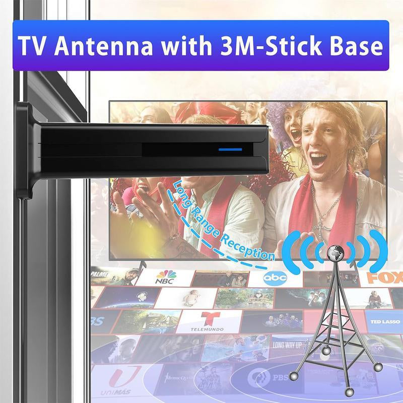 Digital TV Antenna for Smart TV Indoor,2025 TV Antenna with 3M Stick Base, 360°&Long Range Reception HDTV Antenna for Local Channels, Easy Installation Antennas for Tvs without Cable