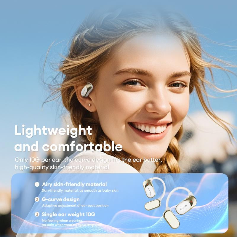 PAXA KC09 with Built-In 169-Language Translation Wireless Headphones with Electroplated Ear Hook Design – Comfortable, Great Sound, Bluetooth 5.4 Flash Connection, Wireless Earbuds for Music and Calls