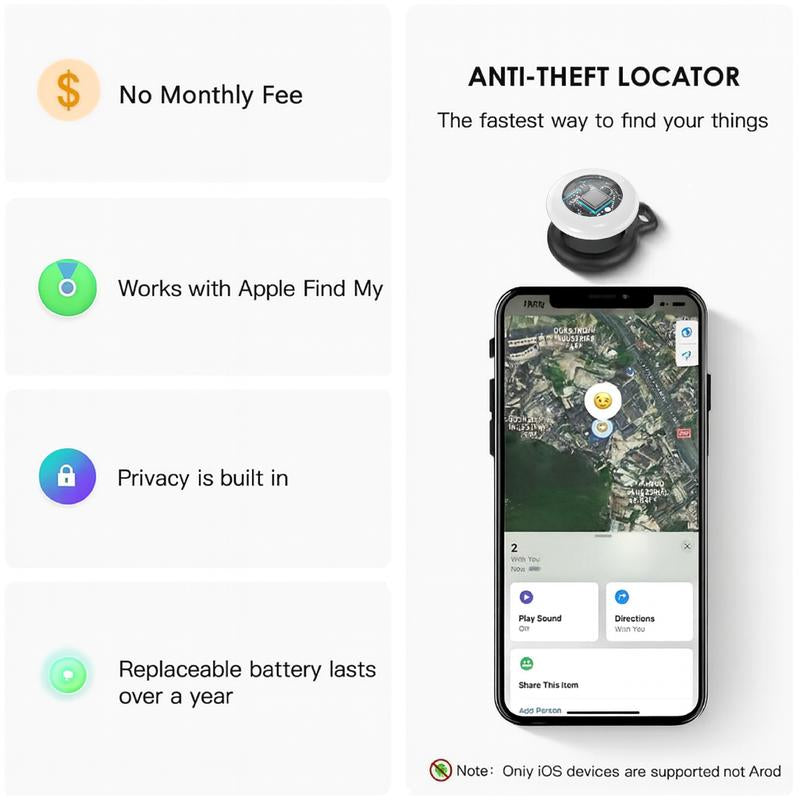 [Fall Deals] Tukio GPS Tracker for Cars & Pets (Ios Only)- Mini Clear Design, Weatherproof Case, Anti-Lost Device, Works with Apple Find My (Ios Only), No Monthly Fees, IP67 Waterproof, Replaceable Battery