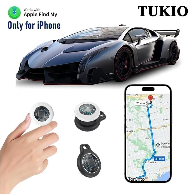[Fall Deals] Tukio GPS Tracker for Cars & Pets (Ios Only)- Mini Clear Design, Weatherproof Case, Anti-Lost Device, Works with Apple Find My (Ios Only), No Monthly Fees, IP67 Waterproof, Replaceable Battery