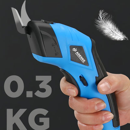ADESKE Cordless Electric Scissors, Rechargeable Cardboard Cutter with Safety Lock and Rubber Handle, Suitable for Box Carpet Plastic Fabric, with Plastic Box Exquisite Packaging