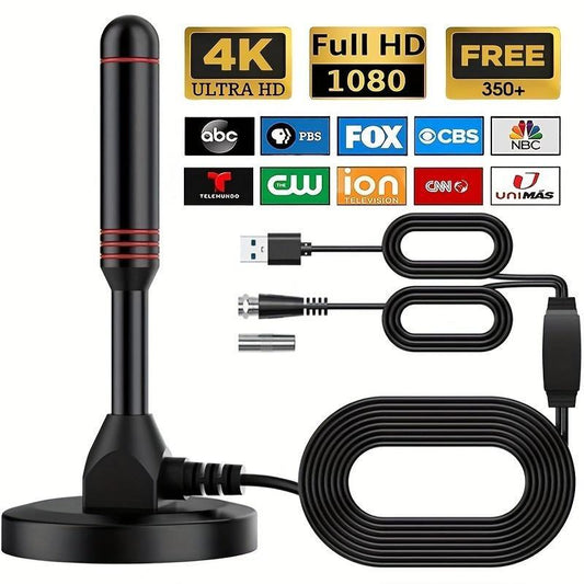 Digital TV Antenna for Smart TV Indoor,2025 TV Antenna with 3M Stick Base, 360°&Long Range Reception HDTV Antenna for Local Channels, Easy Installation Antennas for Tvs without Cable