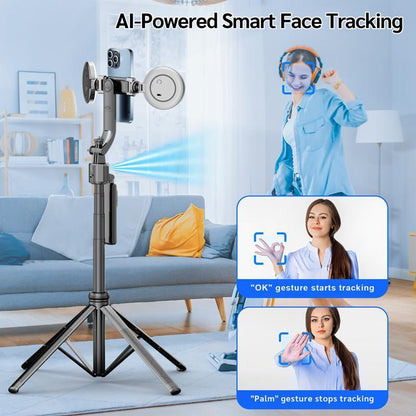 64"Auto Face Tracking Phone Tripod for Iphone/Android, 360° Rotation Selfiestick Tripod with Bluetooth Remote Control, Panoramic Tracking Suitable for Live Streaming/Videos Recording Scalable Selfie Stick