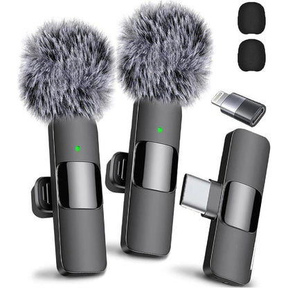 2 Pcs Wireless Lavalier Microphones for Iphone, Android, Ipad - Mini Wireless Clip-On Microphones Crystal Clear Sound Quality for Recording, Live Streaming,Vlog Microfono Minimic Usb C Interface Smartphone