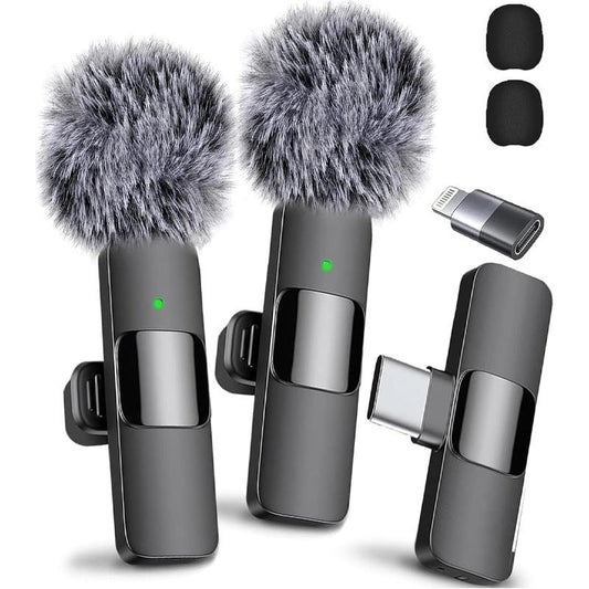 2 Pcs Wireless Lavalier Microphones for Iphone, Android, Ipad - Mini Wireless Clip-On Microphones Crystal Clear Sound Quality for Recording, Live Streaming,Vlog Microfono Minimic Usb C Interface Smartphone