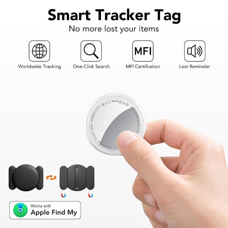 [Fall Deals] Tukio GPS Tracker for Cars & Pets (Ios Only)- Mini Clear Design, Weatherproof Case, Anti-Lost Device, Works with Apple Find My (Ios Only), No Monthly Fees, IP67 Waterproof, Replaceable Battery