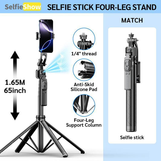 64"Auto Face Tracking Phone Tripod for Iphone/Android, 360° Rotation Selfiestick Tripod with Bluetooth Remote Control, Panoramic Tracking Suitable for Live Streaming/Videos Recording Scalable Selfie Stick